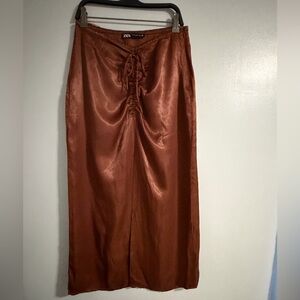 Zara Rust Satin Maxi Skirt